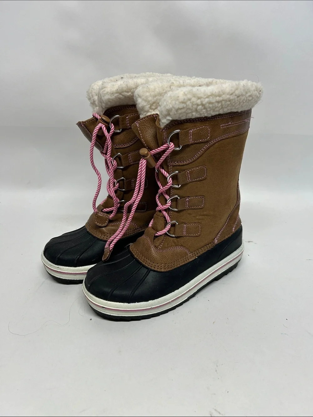 Brown Winter Boots with Pink Laces girls, snow boots size 3, fall Creek kids